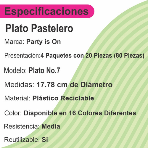 Plato Pastelero Plástico Desechable Party Is On 80 Piezas