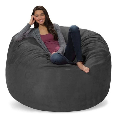 Capa Puff Gigante Redondo Suede Sem Enchimento Sala Quarto Cor Cinza