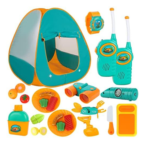 Toyvelt Juego De Casa De Campaña Para Niños, Incluye Casa De Campaña Desplegable, Telescopio, 2 Walkie Talkies, Y Juego Completo De Accesorios De Acampada; Juguete Para Interiores Y Exteriores, El
