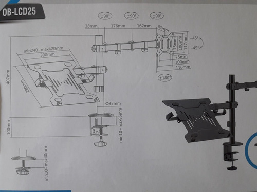 Soporte Mesa Escritorio Monitor 13 A 32 + Notebook Ob-lcd25
