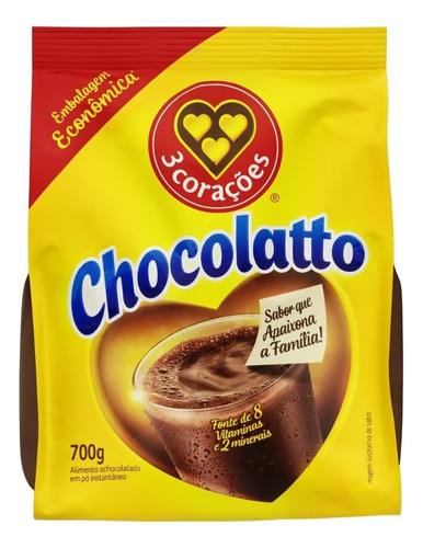 Achocolatado chocolatto 3 corações 700g