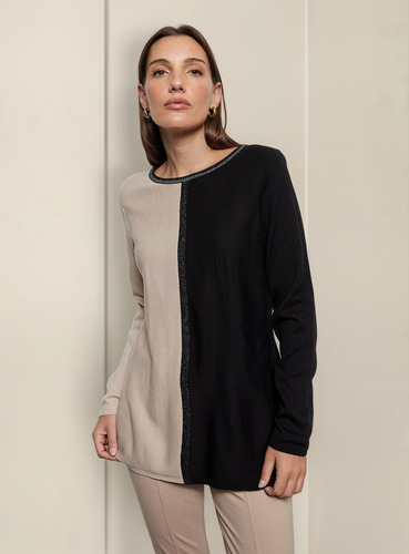 Sweater Mujer Cerrado Color Block Viaressa