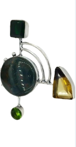 Colgante Jaspe Bloodstone, Turmalina Topacio Y Plata 925 Ads