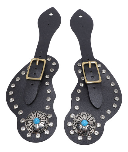 Juego De Correas Con Forma De Espolón Negro, 2 Piezas, Piel