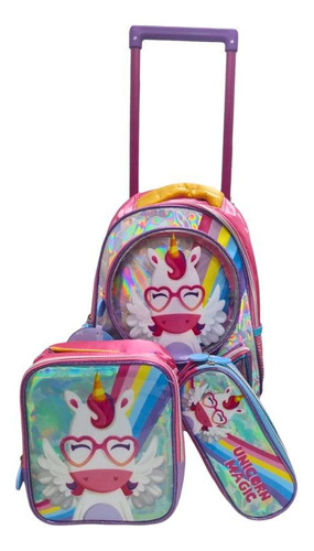 Mochila De Rodinha Fef:dl1430 Unicornio Arcoires 46cm