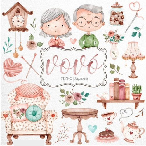 Kit Imagenes Png Cliparts Abuela Abuelo Casa Acuarela Ni39