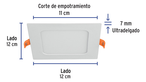 Luminario Ultra Delgado Led 6 W Empotrar Cuadrado Luz Cálida Blanco