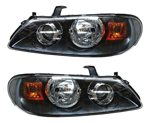 Par Faros Fondo Negro Nissan Almera 03-05 Tyc