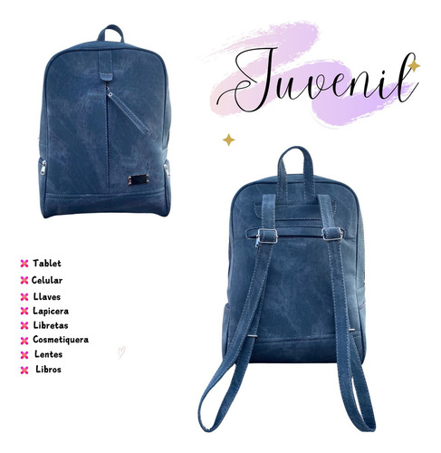 Mochila Juvenil Para Mujer En Piel Mochila En Color Azul