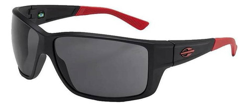 Óculos de sol Mormaii Joaca 3 One size armação de grilamid cor preto-fosco/vermelho, lente cinza de policarbonato clássica, haste preto-fosco/vermelho de grilamid