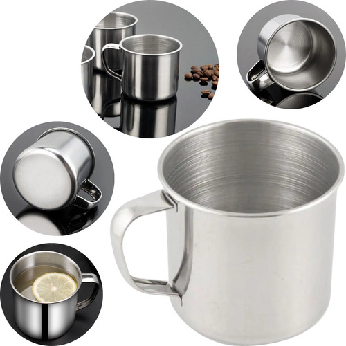 Caneca Aço Inox 8 Cm 350 Ml Inox Polido Café E Chá Luxo