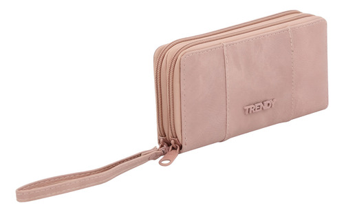 Billetera Trendy Doble Apertura Organizador Interno 18342 Color Rosa Diseño De La Tela Liso