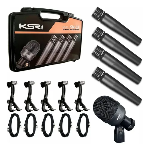 Kit de Microfones KSR KM5X para Bateria e Percussão com Fio