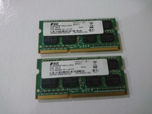 2 Unidades. Memória Smart 2gb, Notebook, Pc3-8500s-07-10-f2