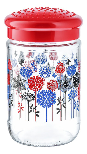 12 Frascos De Vidrio Brocal Rojo Decorado Con Tapa 600 Ml Color cristalino