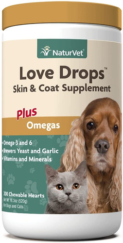 Naturvet Love Drops Plus Omegas 200 Corazones Masticables