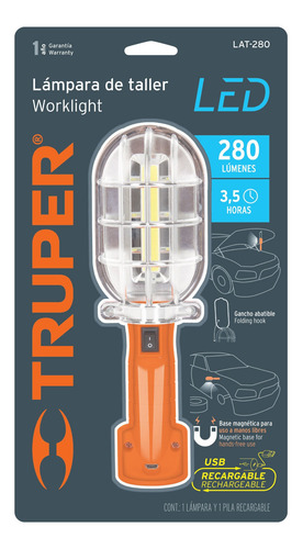 Imagen 4 de 8 de 15143 Truper Lampara De Taller Recargable De Led 280 Lumenes
