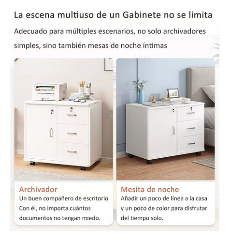 Archivero Metálico Con Rueda Y Madera Para Oficina 3 Cajones Color Roble Negro