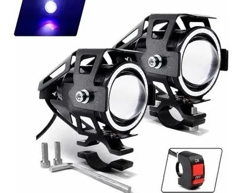 Par Faros U7 Auxiliar Moto Led Zoom + Ojo De Angel + Switch