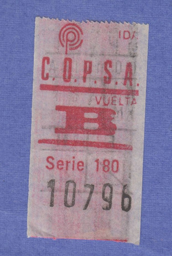 Boleto Omnibus Empresa Copsa Letra B Color Rojo Con Dorso