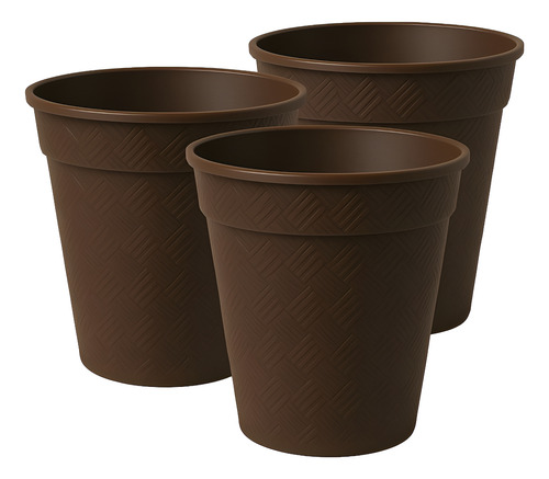 Maceta Alta 7 Pulgadas Rattan Artesana De Plástico 3 Pzs Chocolate