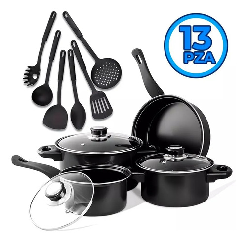 13-piece Non-stick Black Cookware Set