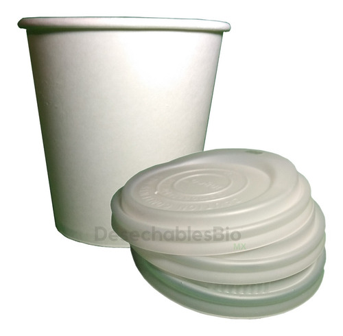Imagen 1 de 5 de 50 Vasos 10 Oz. Con Tapa Para Café Biodegradable Papel Pla