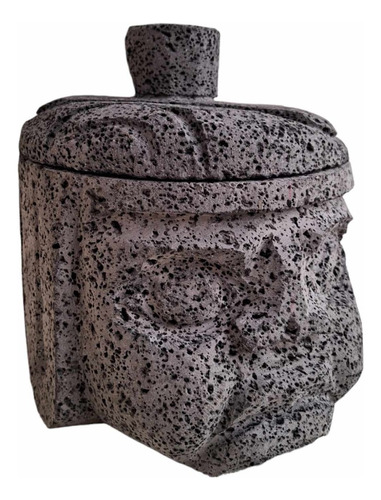 Molcajete Artesanal Cabeza Olmeca En Piedra Volcánica 23cm 