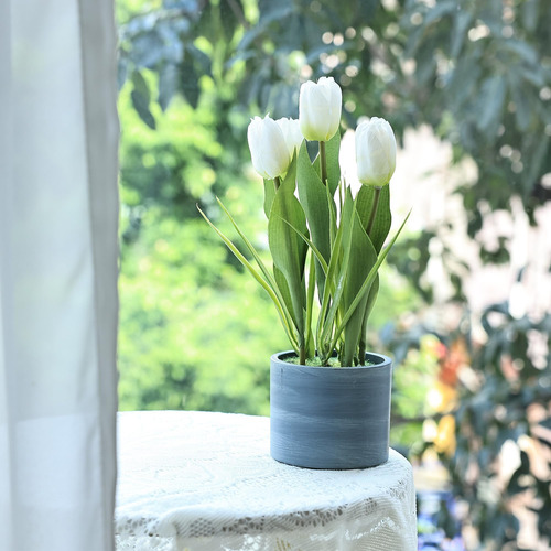 Jusdreen 1 Maceta De Tulipanes Artificiales En Maceta Con Ja