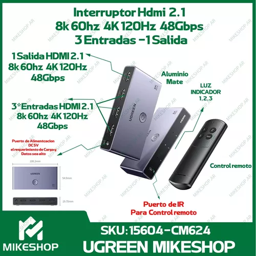 Conmutador HDMI 4K a 60Hz HDMI Switch Selector compatible con Full HD  4K/1080P/3D y HDCP 1.4 para Switch, Xbox, PS4/PS5, Fire Stick, Roku, Apple  TV