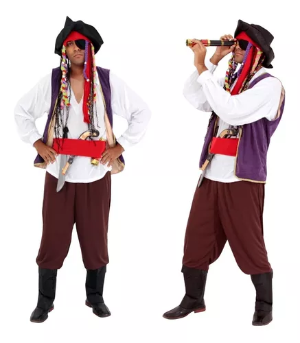 Fantasia De Pirata Masculino Adulto Cosplay Caribe Jack Luxo