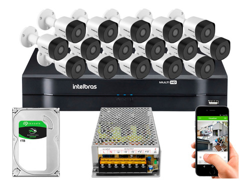 Kit Cftv Intelbras 16 Câmeras Full Hd 3230b 2m 16ch Sem Cabo