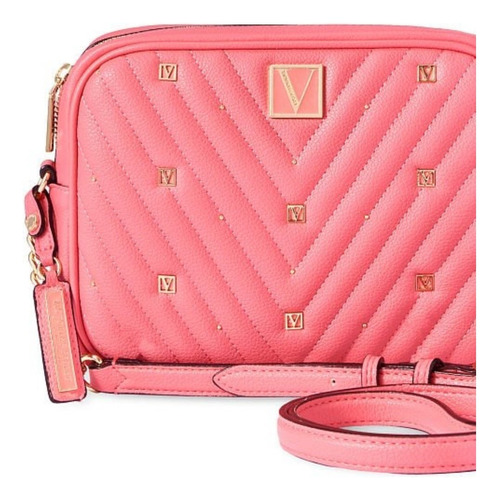 Bolsa  Victoria's Secret Crossbody Diseño Lisa  Rosa Con Correa De Hombro Rosa Y Herrajes Dorado