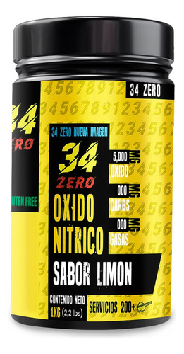 34 Zero Óxido Nítrico Pre Entreno 1kg 200 Servicios Limón