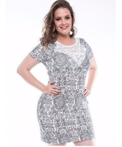 Vestido Feminino Com Renda Estampado Plus