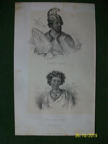 Hawai  Jeune Femme D'hawai Et Guerrier  Grabado Paris 1859