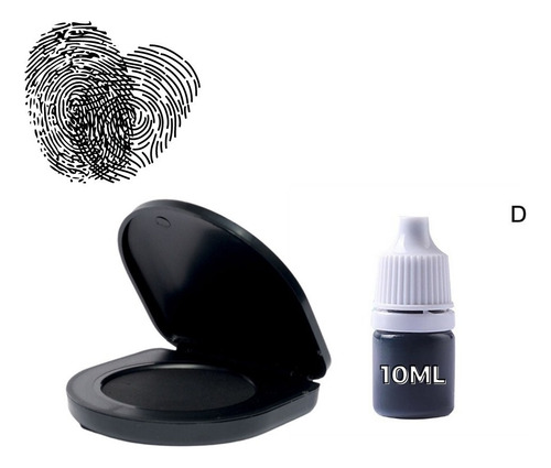 Tampón Huellero Digital + Tinta Negra 10 Ml Color Negro