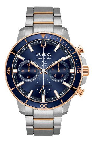 Imagen 1 de 7 de 98b301 Reloj Bulova Marine Star Diamante Para Caballero Plat