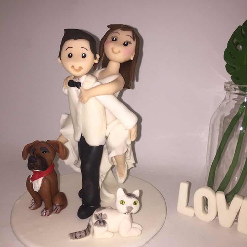 Adorno De Torta Casamiento Con 2 Mascostas