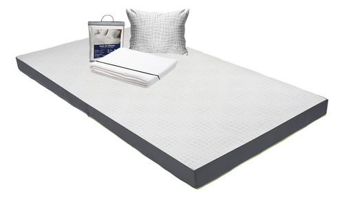 Colchón Individual En Caja 10 Cm + Juego Sábanas Y Almohada Blanco Con Gris