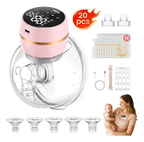 Extractor De Leche Eléctrico Portátil Manos Libre Silencioso, SUZWIP Kit Saca Leche Perfecto Con Batería De Mayor Duración Y Pantalla Led, 3 Modos Y 12 Niveles, Brida De 13, 15, 17, 19 Y 24 Mm, Rosa