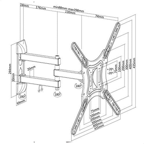 Imagen 9 de 9 de Soporte Tv Lcd Led 2 Brazos Móviles Hasta 55 50kg Vesa