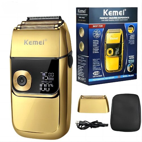 Afeitadora Shaver Cortadora Kemei Recargable Barber Km-2028 Color Dorado