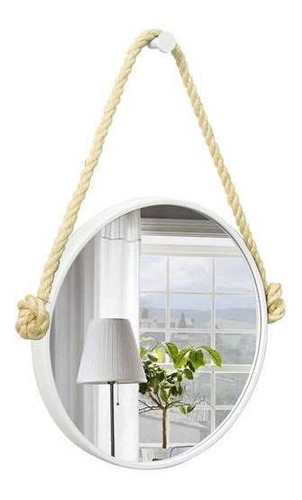 Espelho Decorativo Adnet Branco Alça Sisal Natural 50cm