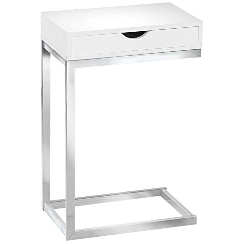 Mesa Auxiliar C Cajón, Base De Metal Cromado, Blanco