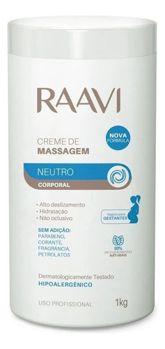  Creme De Massagem Raavi Neutro Corporal 1kg Nova Formula