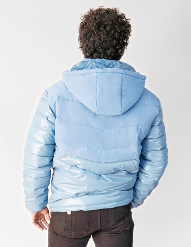Chamarra Hombre Casual Abrigo Afelpada Con Capucha Azul