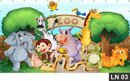 Imagem 3 de 6 de Painel De Festa Zoo Zoológico Animais 2,00x1,00m Lona