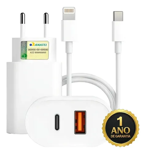 Carregador Turbo Duplo 40w Usb Tipo C Para iPhone 8 X Xr 11 12 13...