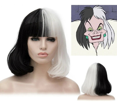 Pelucas Deville De Pelo Blanco Y Negro De Cruella De Vil Hai